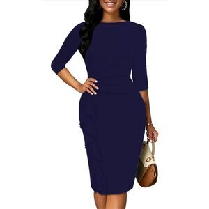 NEW 3/4 Sleeve Ruffle Vintage Career Midi Pencil Dress XL